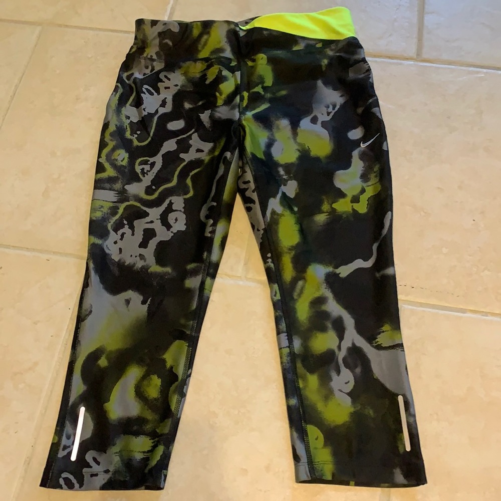 Nike Running Leggings - Black & Neon size M